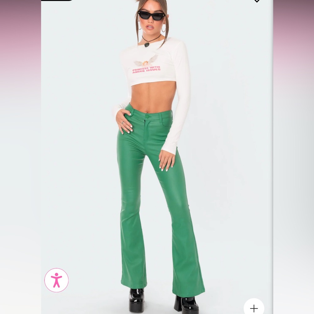 Green Edikted faux leather pants XS